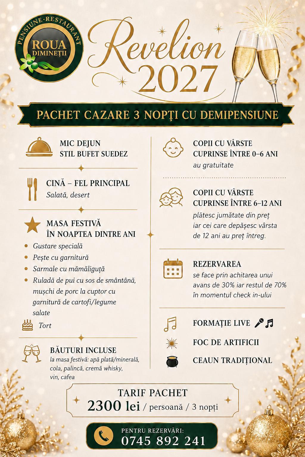 Oferta de Revelion 2027 la Pensiunea Roua Dimineții