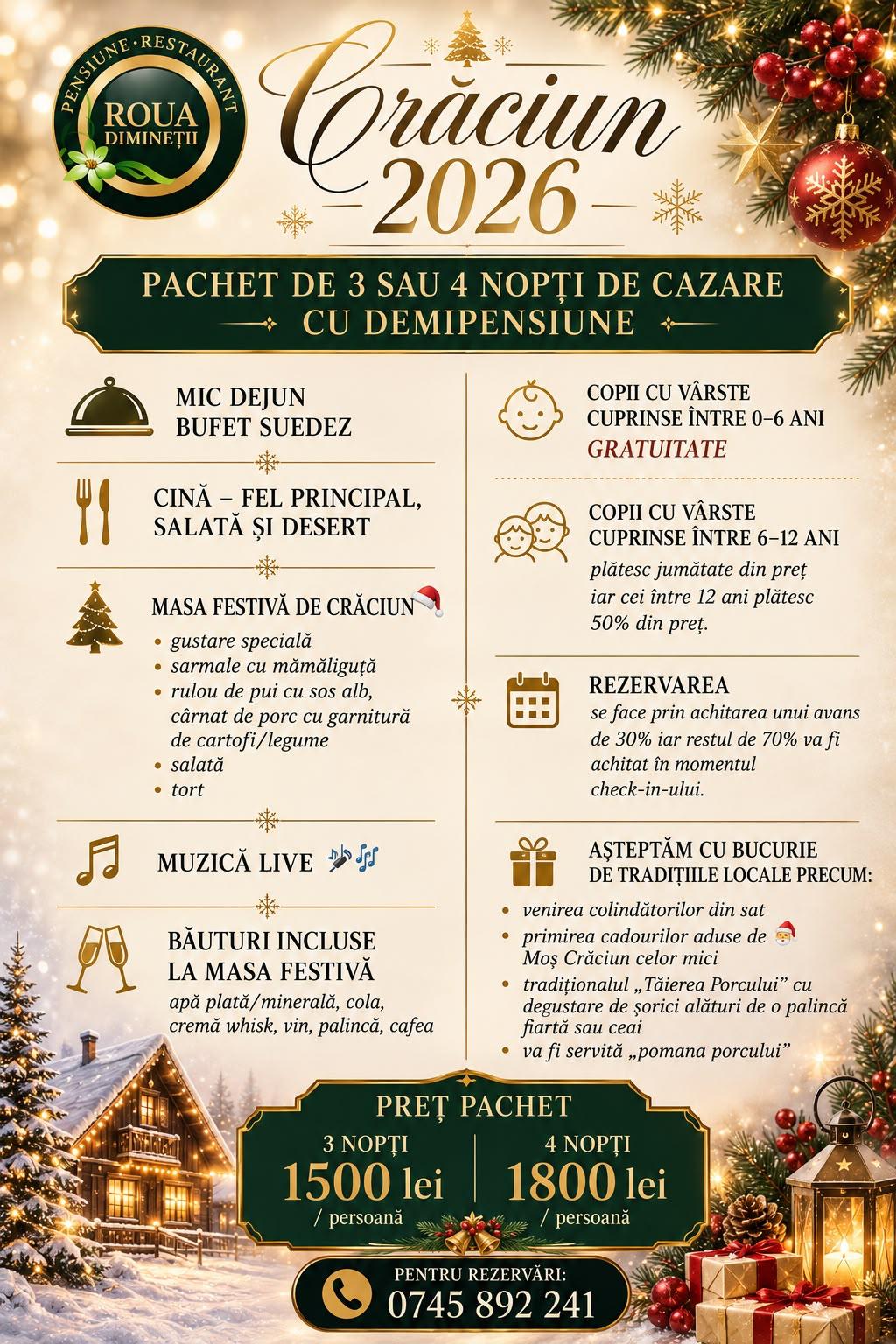 Oferta de Crăciun 2026 la Pensiunea Roua Dimineții